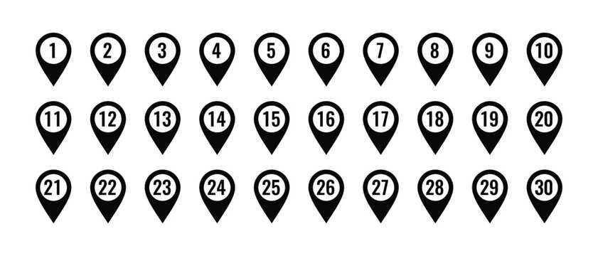 Numbered Location Pin Icons map marker Isolated On Transparent Background