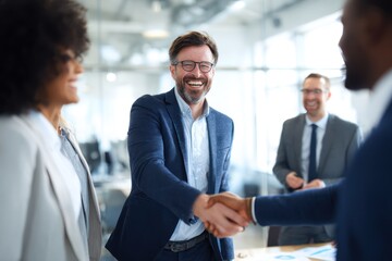 Successful corporate deal in bright office