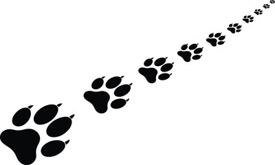 Black paw prints trail diagonally across white background animal track animal tracks © Riyaj Vector Valley