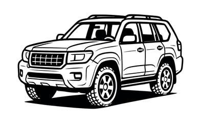 Suv vector illustration, flat vector, off-road, vehicle, line art design