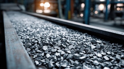Automated conveyor transporting silver metallic ore
