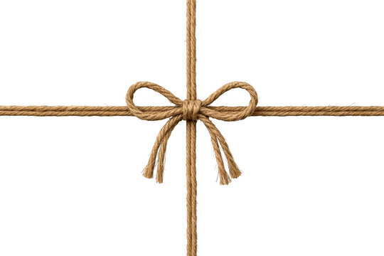 Brown twine bow and crossing ropes, isolated on transparent background isolated on transparent background