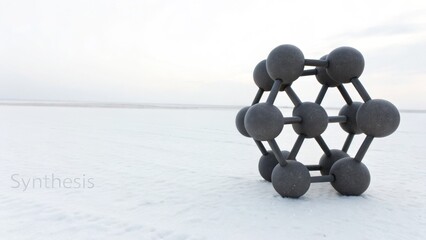 Abstract Molecular Structure on Snowy Winter Landscape