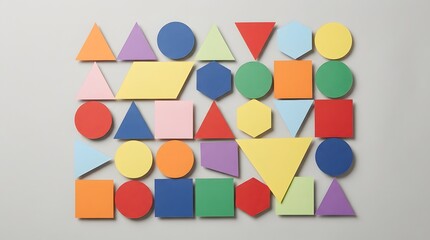 Colorful Geometric Paper Shapes Arranged in Pattern