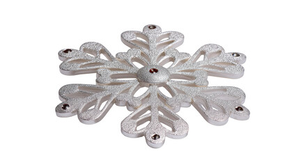 Fototapeta premium White snowflake ornament glittery surface decorative festive winter isolated on transparent background elegant holiday Christmas joyful accent for seasonal decor