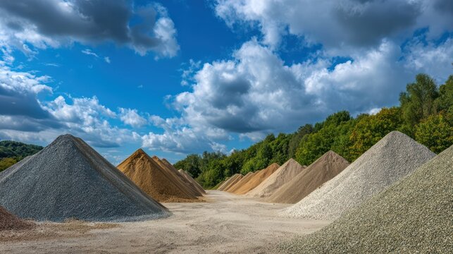 Assorted sand and rock piles at site