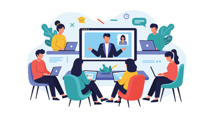 Fototapeta premium Diverse team collaborating effectively using technology for virtual meetings and project management.