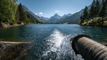 Industrial water pipe emptying into lake