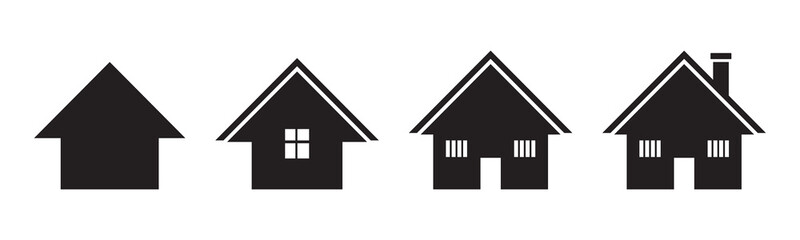 Black house icon collection, various residential building silhouettes, simple home design vector, architecture elements, isolated symbol set illustration
