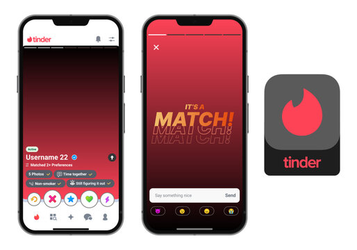 Tinder dating app user interface screens showcasing profile browsing and match notification flow in Tinder mobile application design