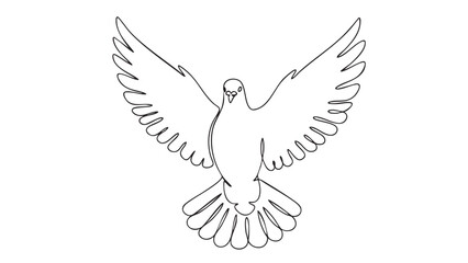 Obraz premium Continuous line of a dove bird with wings outstretched in flight