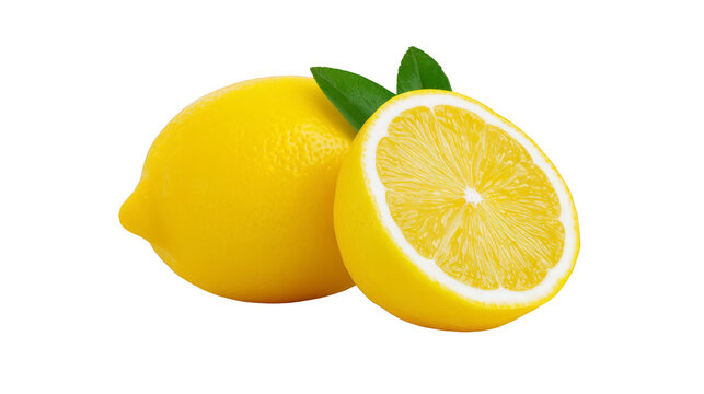 Fresh lemon juicy lemon half vibrant yellow citrus fruit with green leaf isolated on transparency background healthy refreshing natural organic tropical