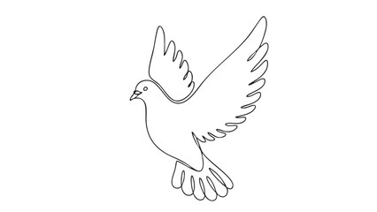 Fototapeta premium Minimalist line of a dove bird in flight with wings angled