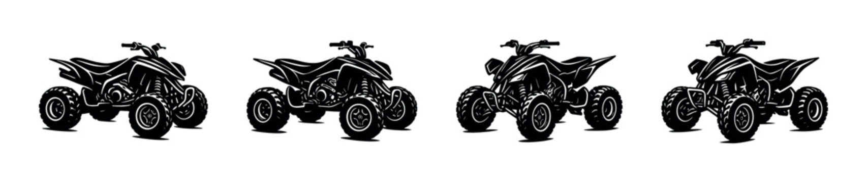 Atv off-road collection, quad bikes, flat vector illustration in silhouette style