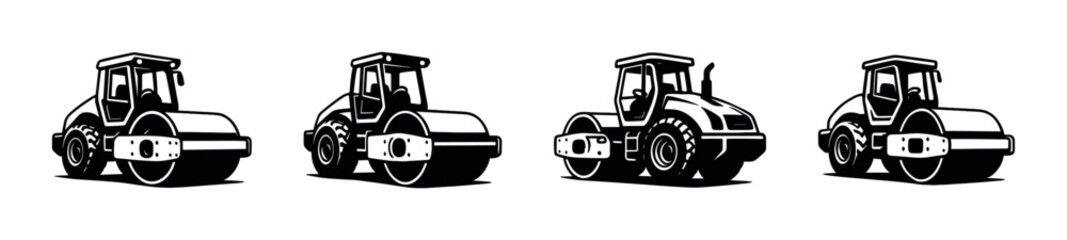 Fototapeta premium Industrial roller vehicles, construction machines, flat vector illustration