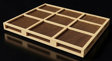 Wooden pallet with honeycomb interior for material handling.