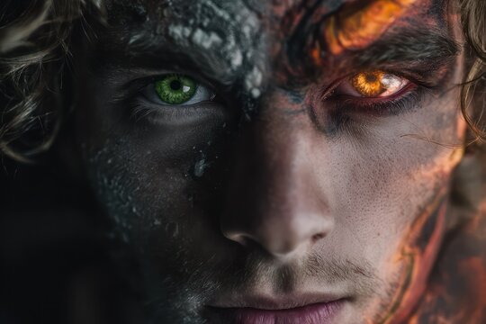 Man face split into human and demon - Powered by Adobe