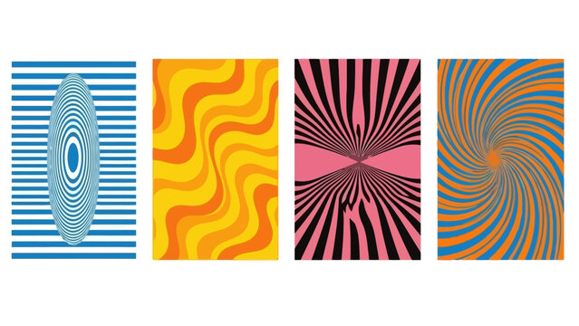 Vibrant Optical Illusion Art Vector Set with Psychedelic Patterns