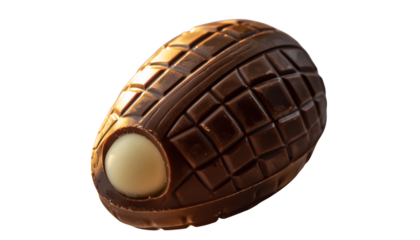 A brown textured object with a light circular area and a pattern of raised lines is displayed against a white  background  PNG