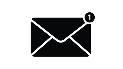Simple black and white envelope icon with a notification badge visible