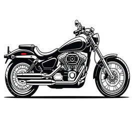 Obraz premium Detailed illustration of a black motorcycle with classic styling and prominent engine details