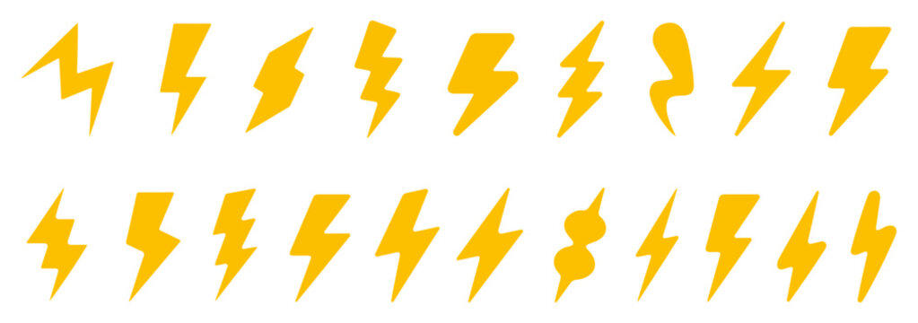 lightning bolt electric power icon set