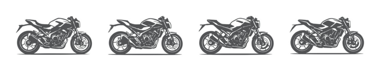 Obraz premium Motorcycle silhouette variations, flat vector illustration with sporty bike designs