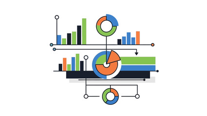 Data Analysis and Business Intelligence Concept with Interconnected Charts and Graphs