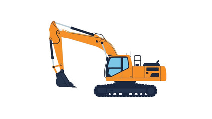 Orange excavator construction vehicle isolated on white background
