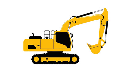 Yellow Excavator Machine On White Background - Construction Equipment