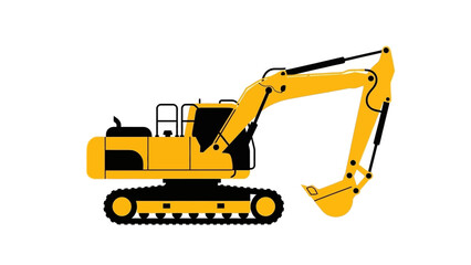 Heavy construction machinery bright yellow excavator illustration for industrial projects