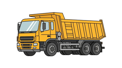 Cartoon illustration of a large yellow tipper truck, an essential heavy machine for building sites