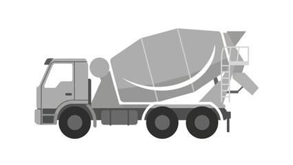 Modern Flat Design Illustration of a Grey Concrete Mixer Truck for Construction Sites