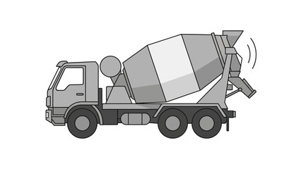 Simple Monochrome Illustration of a Concrete Mixer Truck for Construction Industry Designs