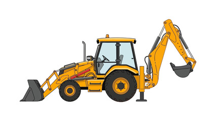 Fototapeta premium Yellow Backhoe Loader Illustration for Construction and Earthmoving Projects