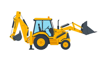 Yellow Backhoe Loader Construction Vehicle Illustration