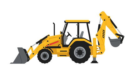 Yellow Backhoe Loader Construction Vehicle Illustration