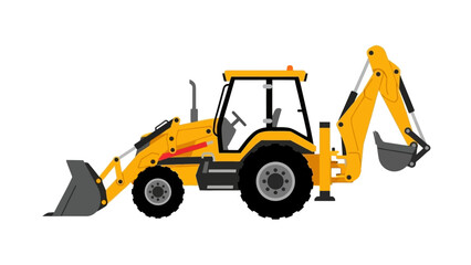 Yellow Backhoe Loader Construction Vehicle
