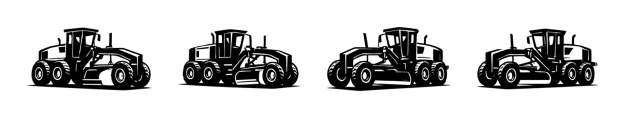 Naklejka premium Construction vehicles set, bulldozers, graders, flat vector illustration