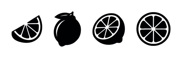 Citrus fruit slices, lemon and lime, flat vector illustration in silhouette style