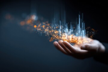 Holographic stock chart in business hand