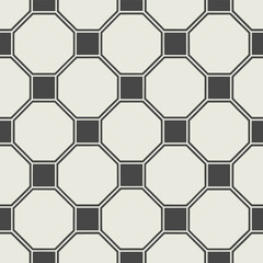 Obraz premium Seamless geometric pattern grid with alternating dark gray squares and light octagons outlined by double lines repeating uniformly