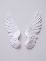 Pair of White Angel Wings with Detailed Feathers Isolated on Clean Minimalist Background Symbol of Peace Protection Freedom Spirituality Purity and Hope for Religious Creative and Artistic Projects