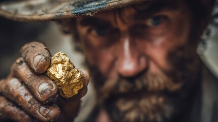Miner holding a large raw gold nugget