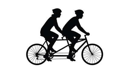 Obraz premium Silhouette of two cyclists riding a tandem bicycle against a white background