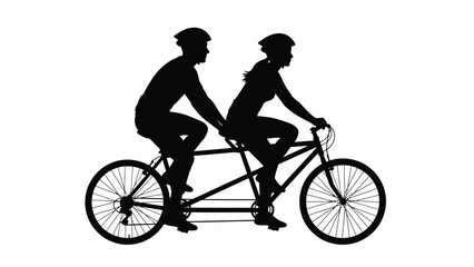 Obraz premium Silhouetted couple riding a tandem bicycle showcasing teamwork and outdoor activity