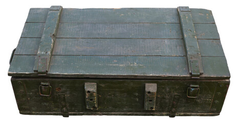 Old rustic wooden military crate isolated on white