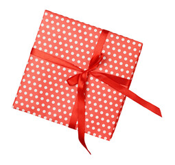 Packing gifts with red paper isolated on white