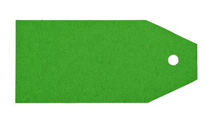 One green paper label tag isolated on white