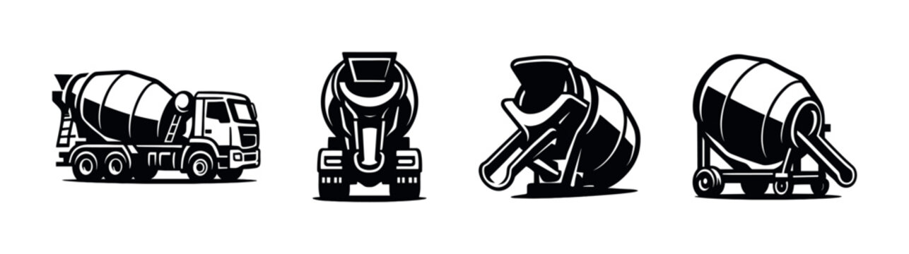 Cement mixer vector illustration, flat vector style, construction, machinery, industrial
